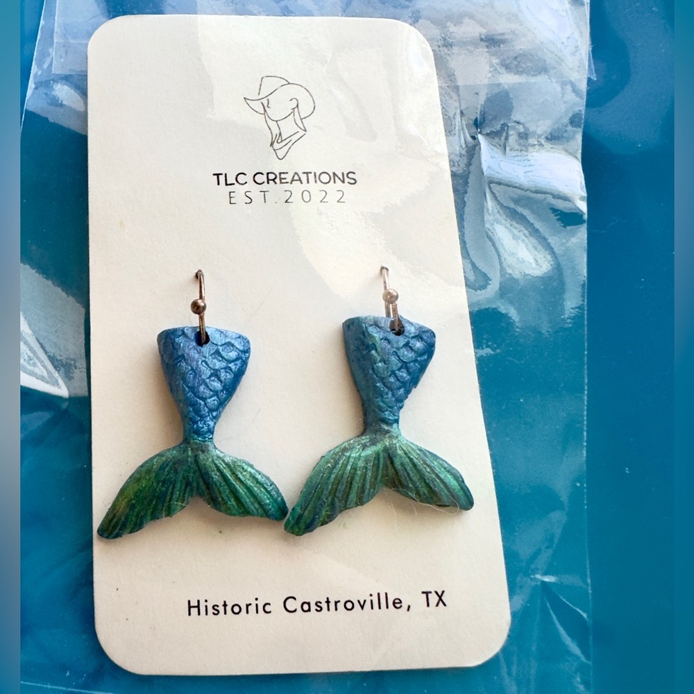 NWT Blue and Green Mermaid Tail Earrings.